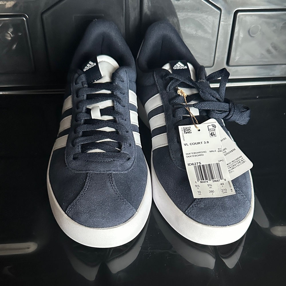 Adidas Dark Blue and White VL Court Sneakers, men’s size 10